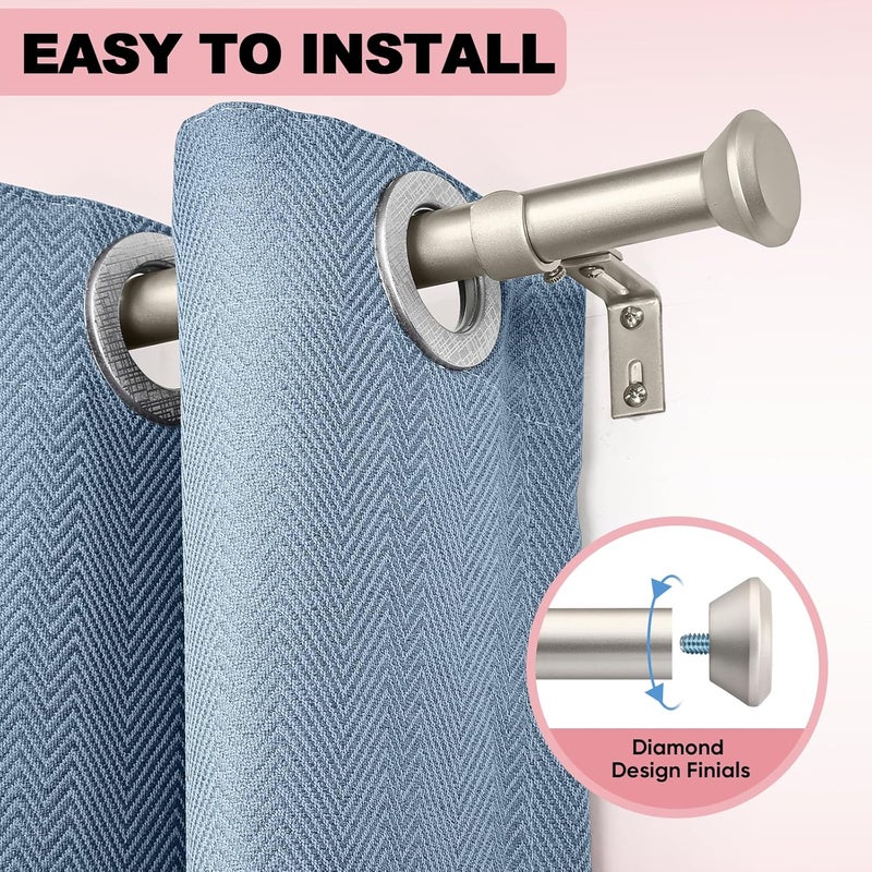 SIMEWIN Heavy Duty Curtain Rods for Windows 28 to 48 Inches, 1 Inch Silver Adjustable Curtain Rods with Diamond Finials (Silver,28-48) - Image 2